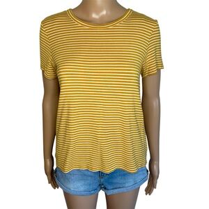 American Eagle Soft & Sexy Yellow & White Striped Crewneck Cropped T-Shirt